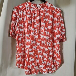 Anthropologie Emily Isabella Robina Blouse Medium Poodle Cat Puff Sleeve Viscose